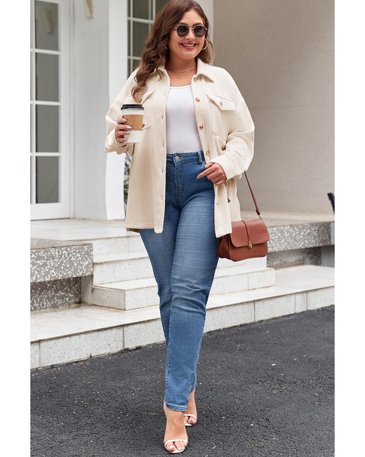 Plus Size Oatmeal Textured Buttoned  Shacket