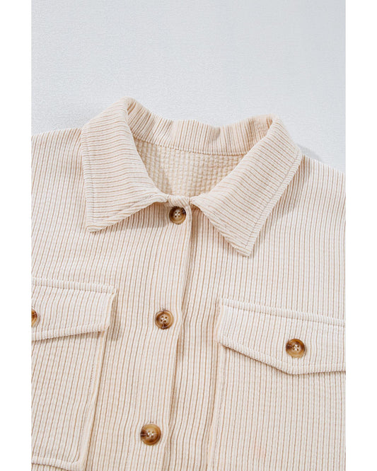 Plus Size Oatmeal Textured Buttoned  Shacket