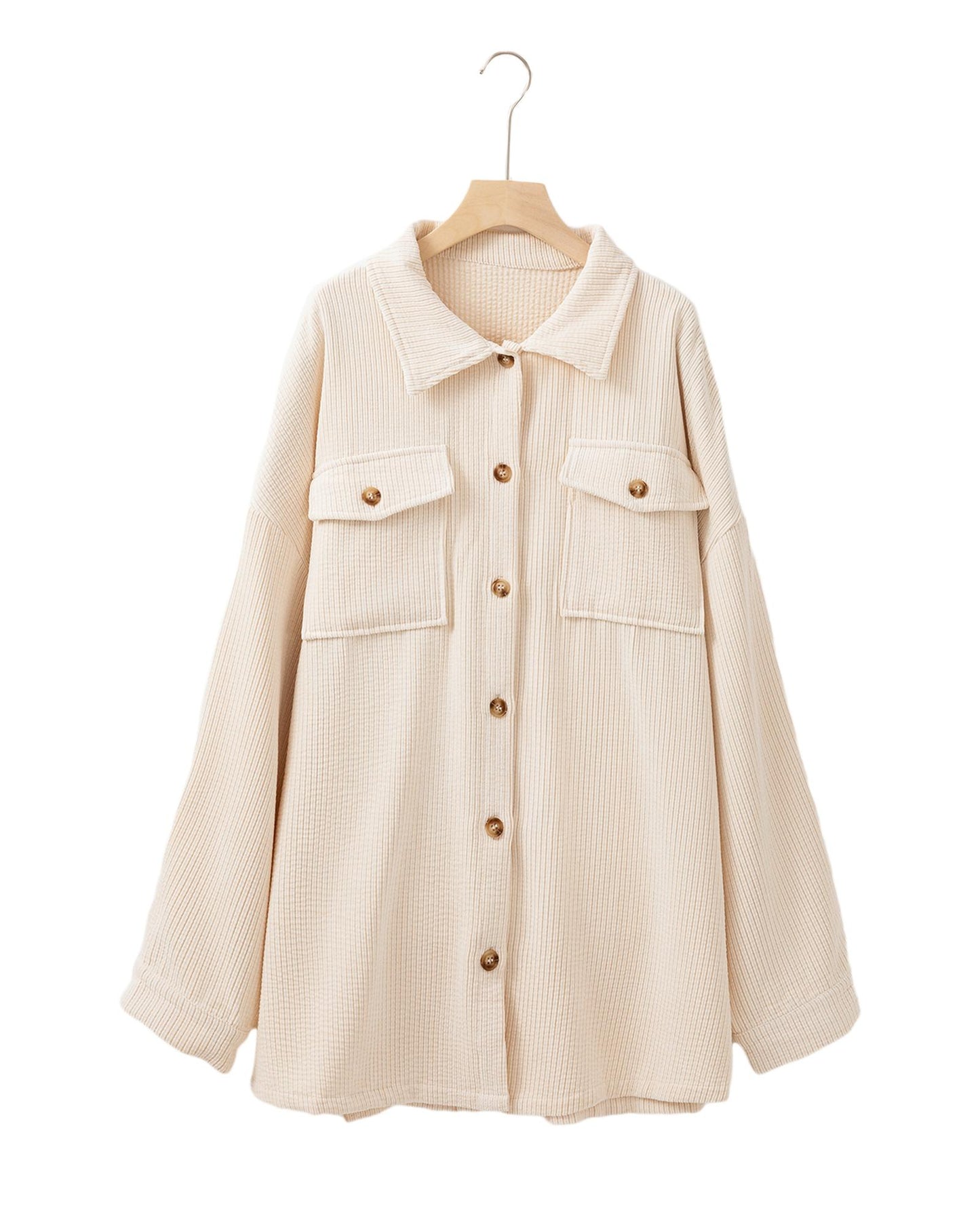 Plus Size Oatmeal Textured Buttoned  Shacket