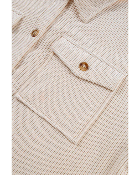 Plus Size Oatmeal Textured Buttoned  Shacket