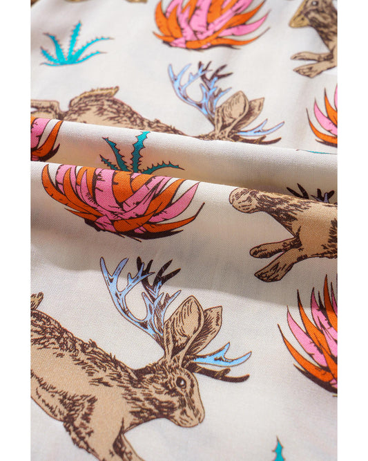 Plus size Printed Buttoned Short Sleeve Blouse