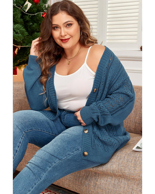 Plus Size Open Knit Button Front Cardigan