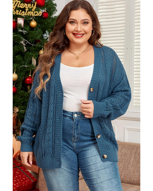 Plus Size Open Knit Button Front Cardigan
