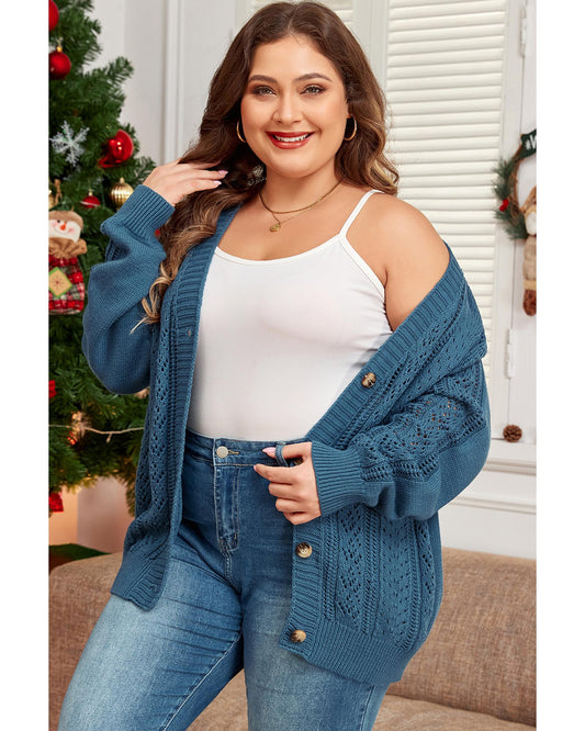 Plus Size Open Knit Button Front Cardigan