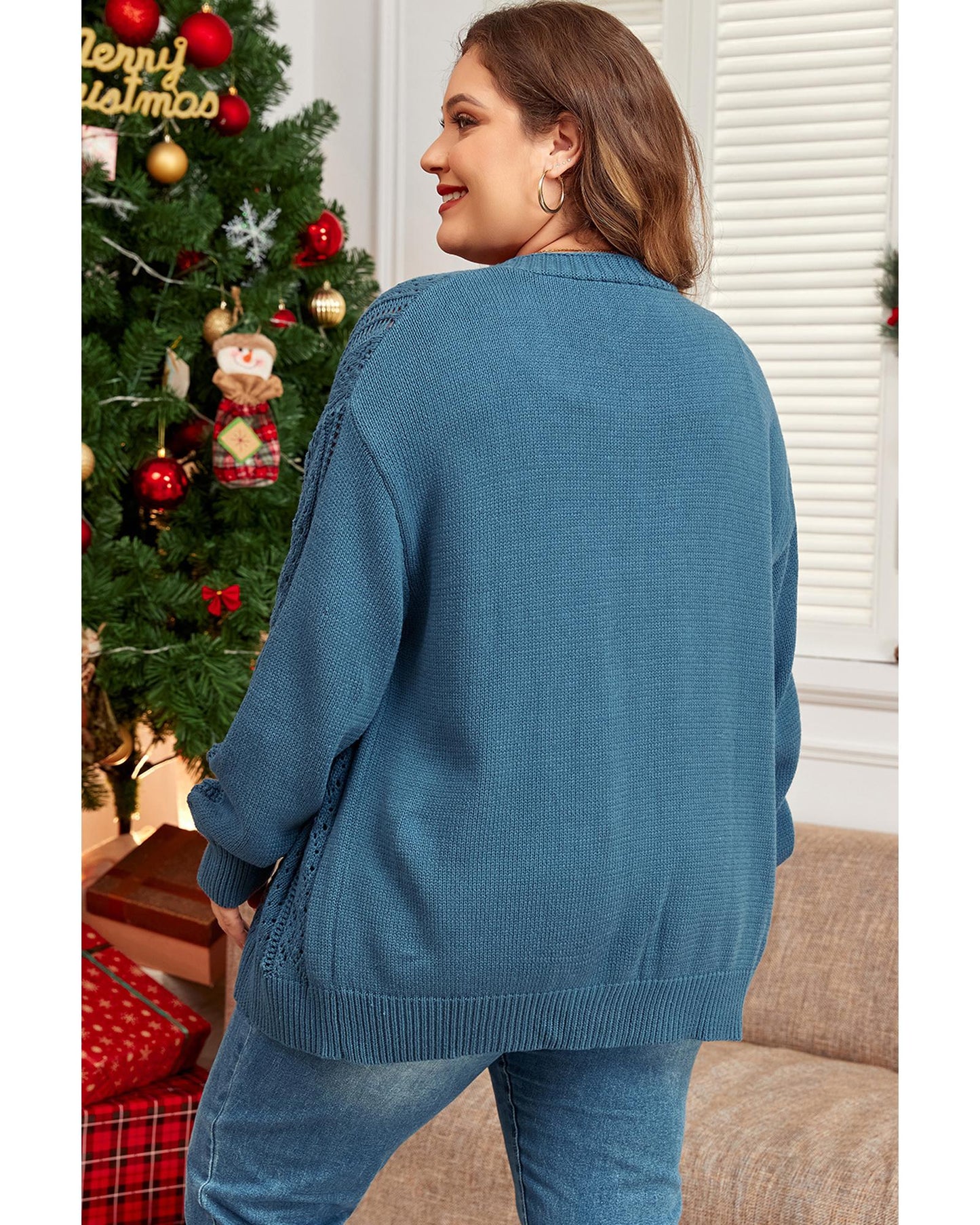 Plus Size Open Knit Button Front Cardigan