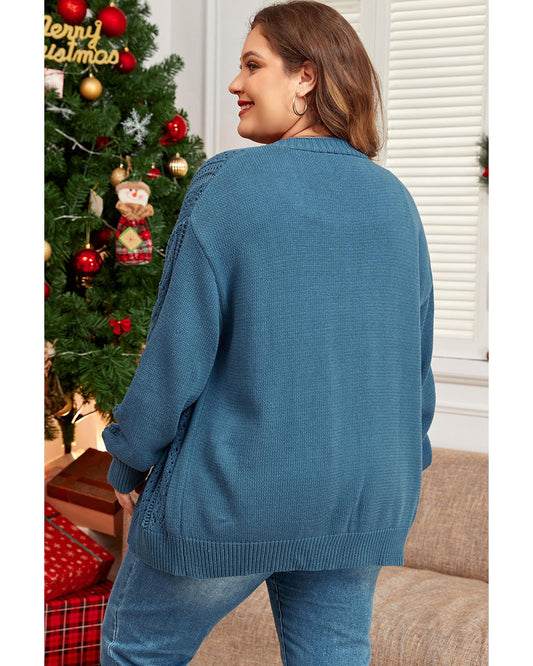 Plus Size Open Knit Button Front Cardigan
