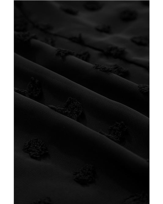 Black Dotty Textured Notched Neck Plus Ruffled Dress - 1X