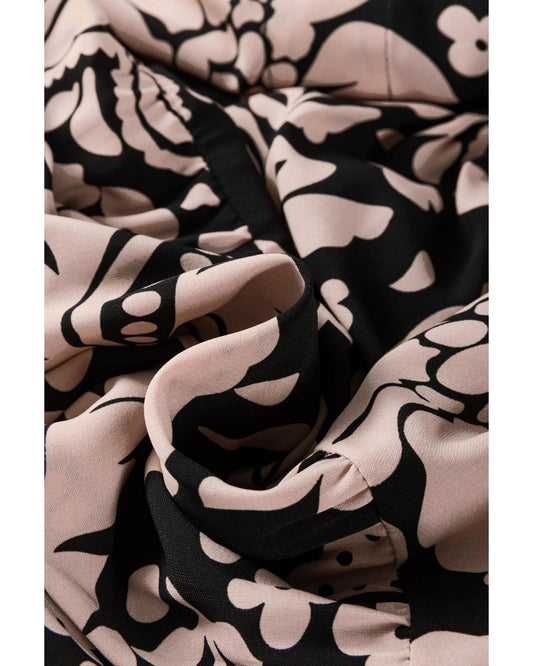 Black Plus Size Floral Printed Puff Sleeve Collared Maxi Dress - 4X