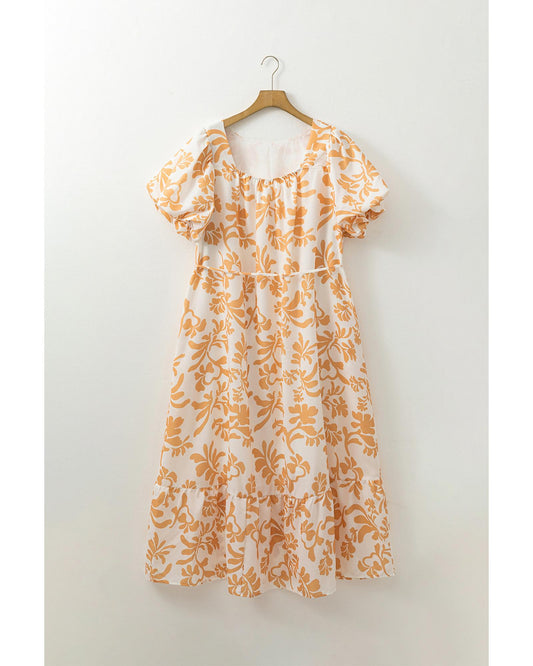 PLUS SIZE Apricot Floral Print Puff Flowy Maxi Dress