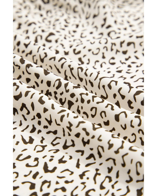 Beige Plus Size Leopard Print Frill Trim Short Sleeve Flared Dress - 4X