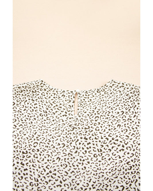Beige Plus Size Leopard Print Frill Trim Short Sleeve Flared Dress - 4X
