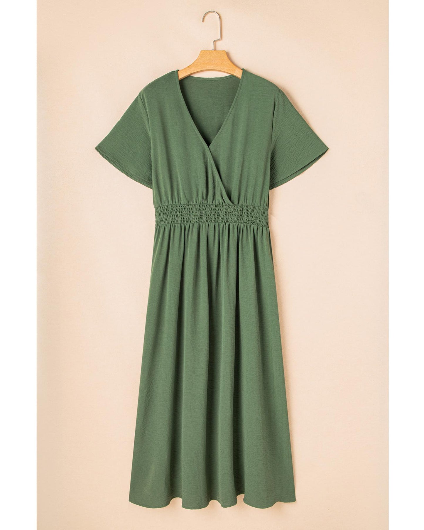 Four Leaf Clover Surplice Neckline Shirred High Waist Plus Size Maxi Dress - 3X