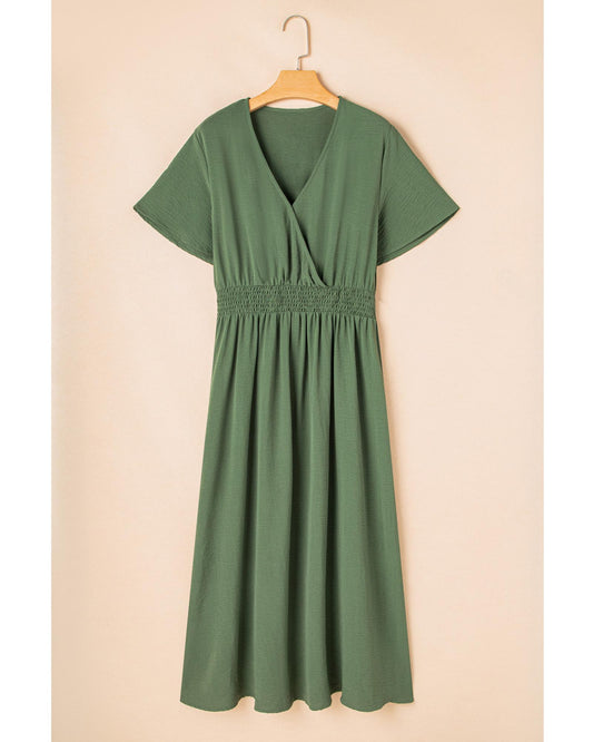 Four Leaf Clover Surplice Neckline Shirred High Waist Plus Size Maxi Dress - 4X