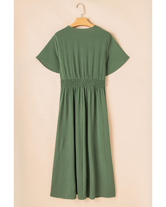 Four Leaf Clover Surplice Neckline Shirred High Waist Plus Size Maxi Dress - 4X