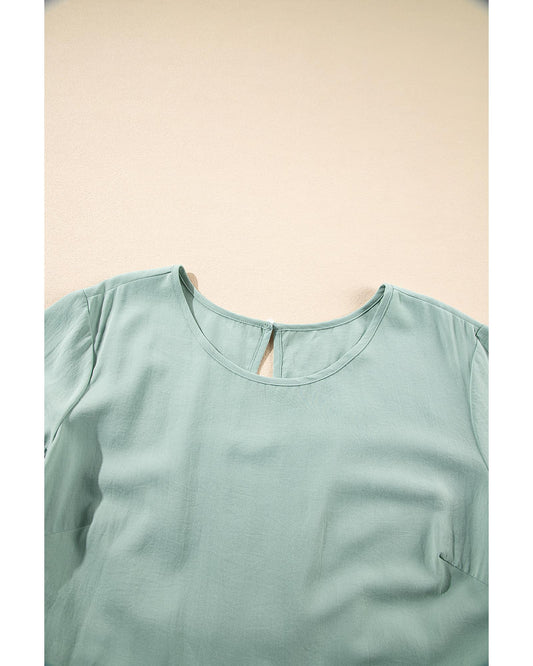 Grass Green Ruffle Trim Short Sleeve Plus Size Flared Mini Dress - 2X