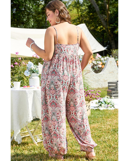 Plus-size Paisley Print Sleeveless Jumpsuit