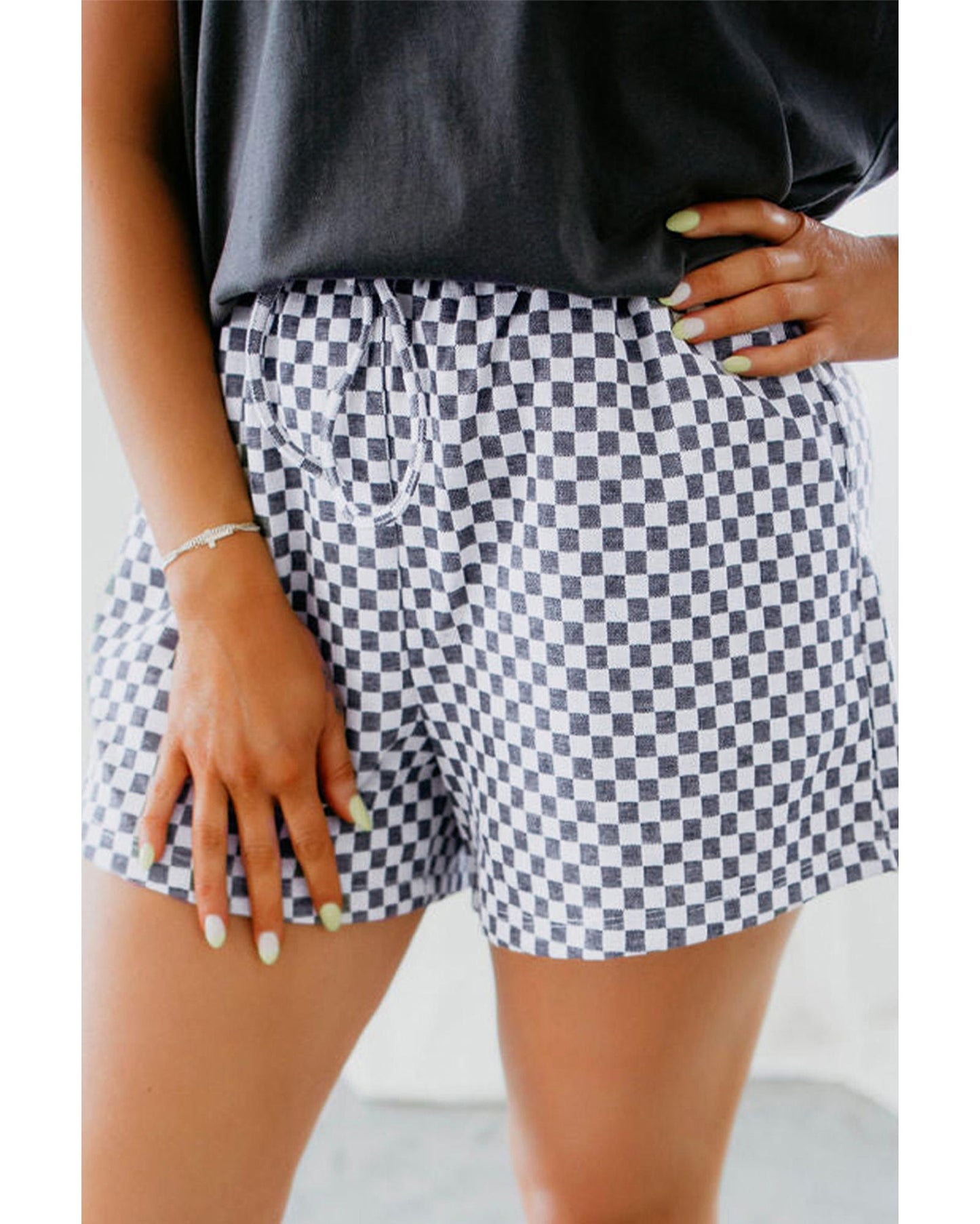 Plus Size Checkerboard Lace-Up High Waist Shorts