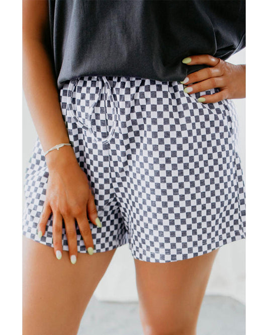 Plus Size Checkerboard Lace-Up High Waist Shorts
