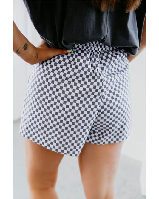 Plus Size Checkerboard Lace-Up High Waist Shorts