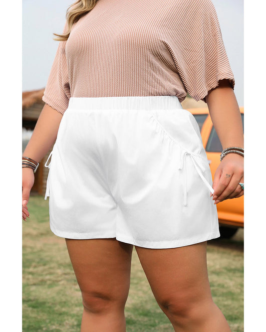Plus size White Bow Decor Pockets Shorts