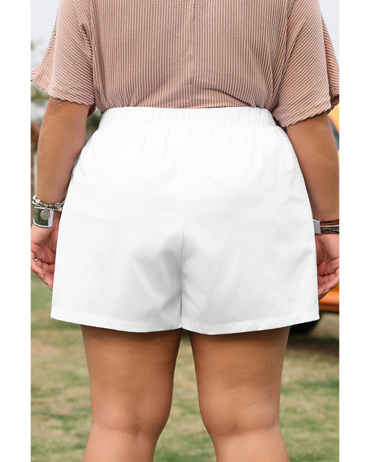 Plus size White Bow Decor Pockets Shorts