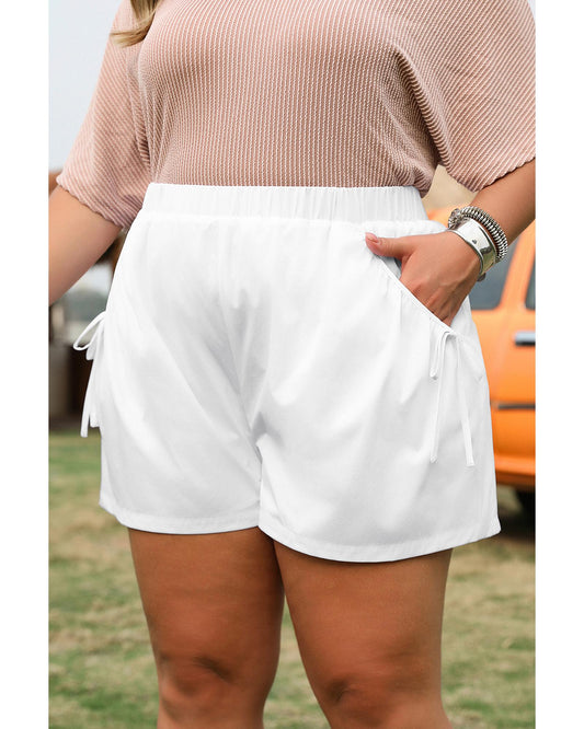 Plus size White Bow Decor Pockets Shorts
