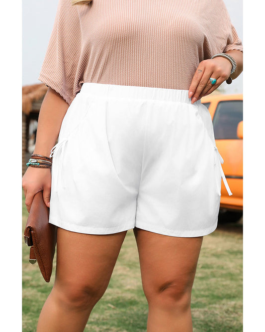 Plus size White Bow Decor Pockets Shorts