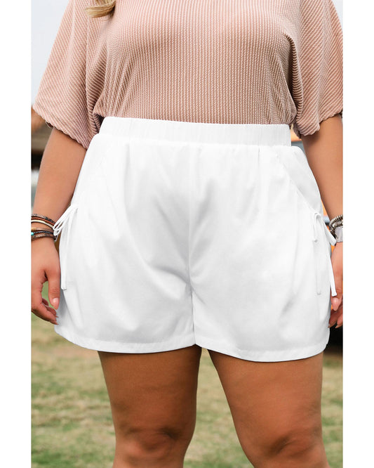 Plus size White Bow Decor Pockets Shorts