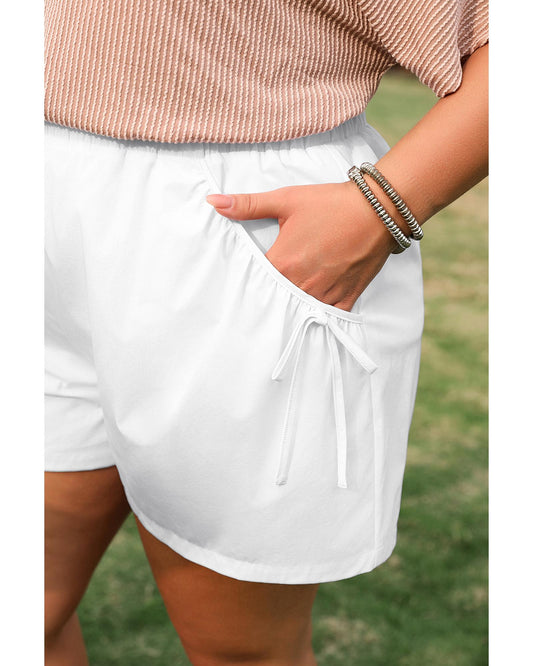 Plus size White Bow Decor Pockets Shorts