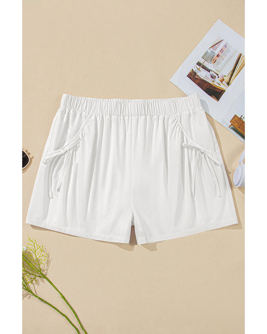 Plus size White Bow Decor Pockets Shorts