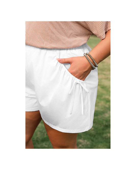 Plus size White Bow Decor Pockets Shorts