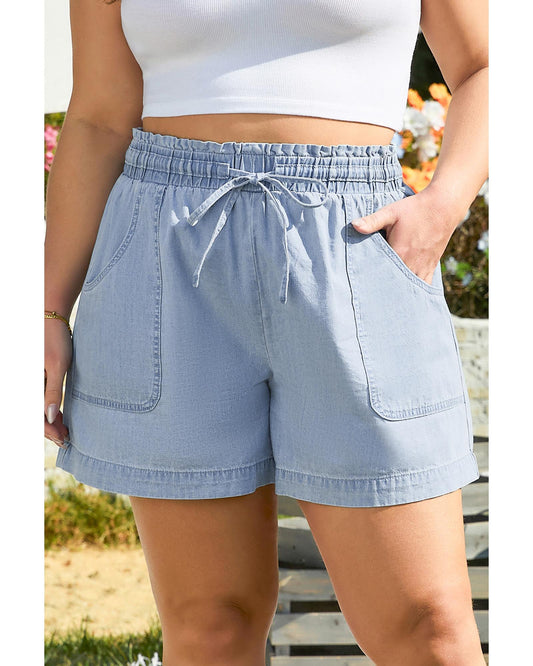 Plus Size Pocketed Drawstring High Waist Denim Shorts