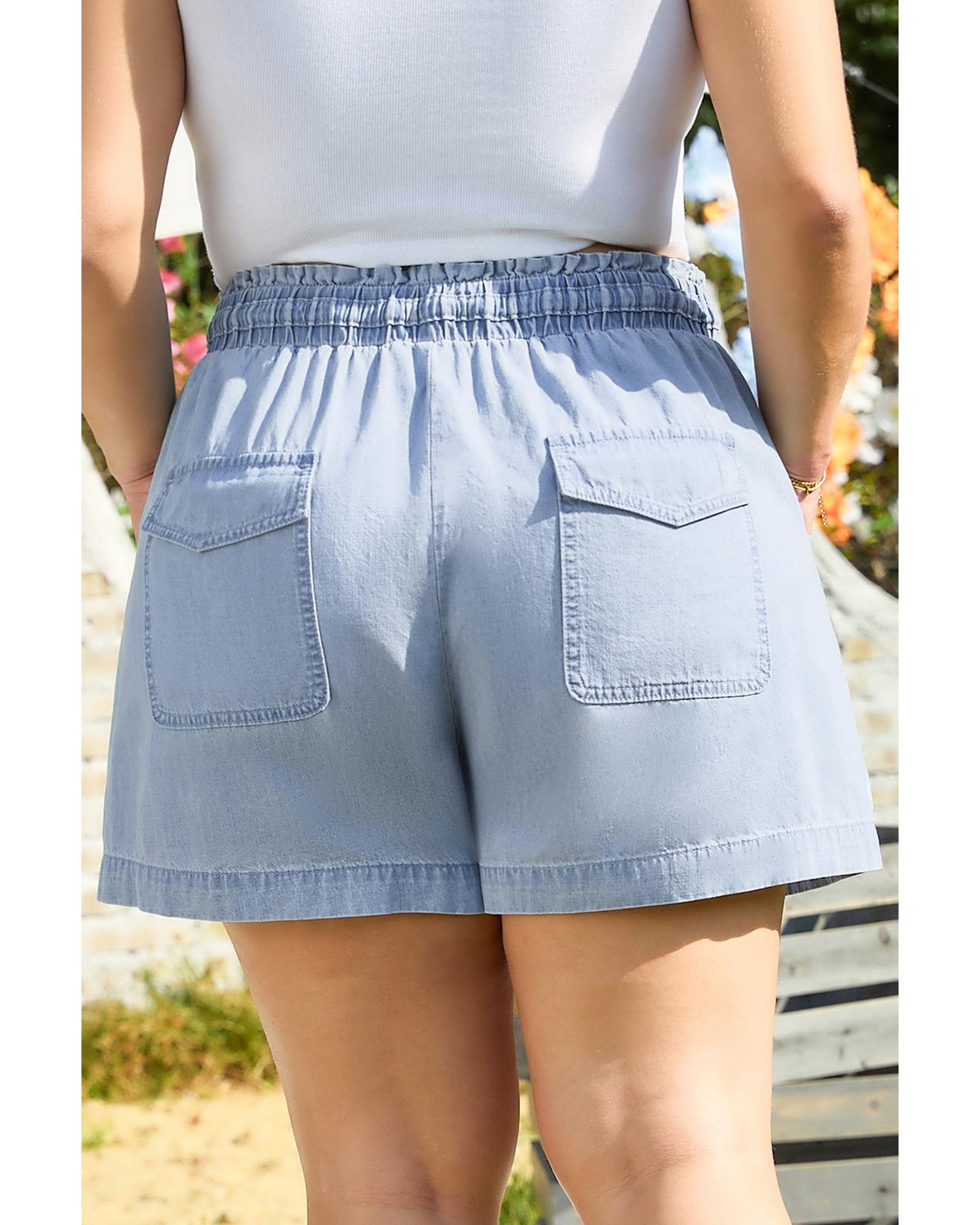Plus Size Pocketed Drawstring High Waist Denim Shorts