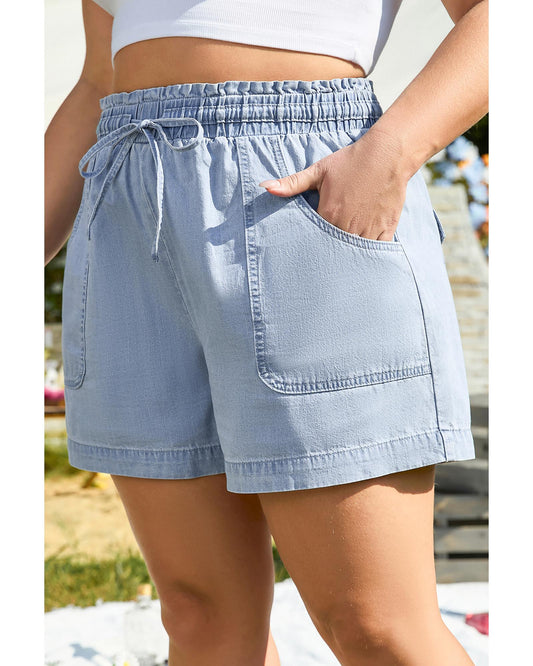 Plus Size Pocketed Drawstring High Waist Denim Shorts