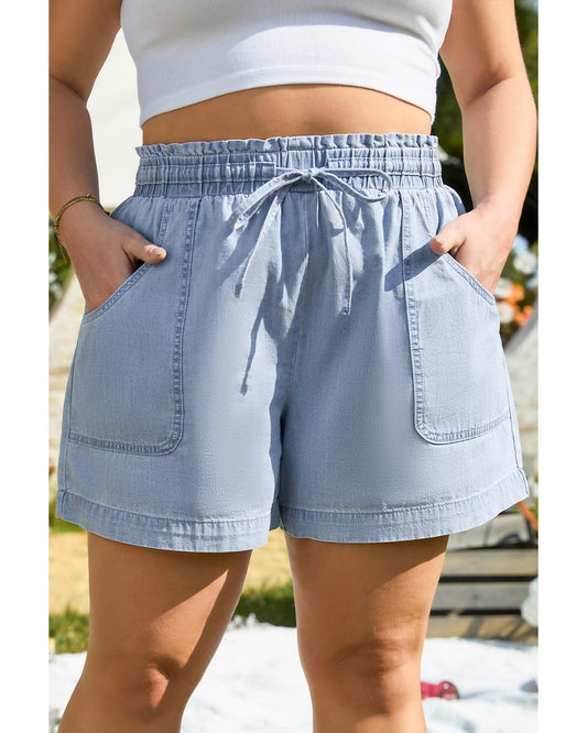 Plus Size Pocketed Drawstring High Waist Denim Shorts