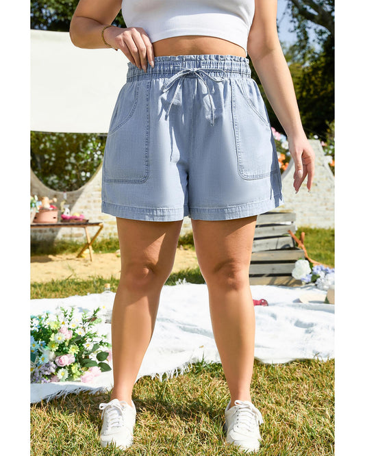 Plus Size Pocketed Drawstring High Waist Denim Shorts