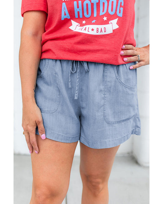 Plus Size Pocketed Drawstring High Waist Denim Shorts