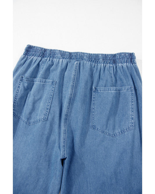 Drawstring Waist Pocketed Denim Joggers