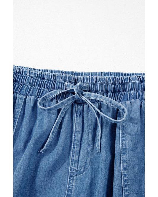Drawstring Waist Pocketed Denim Joggers