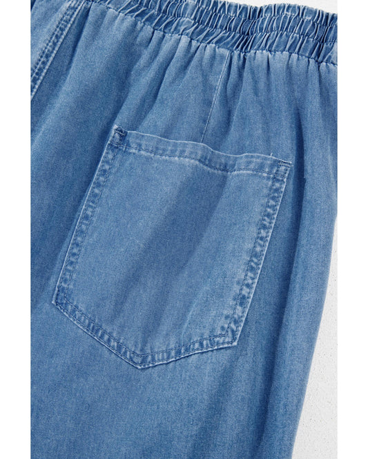 Drawstring Waist Pocketed Denim Joggers