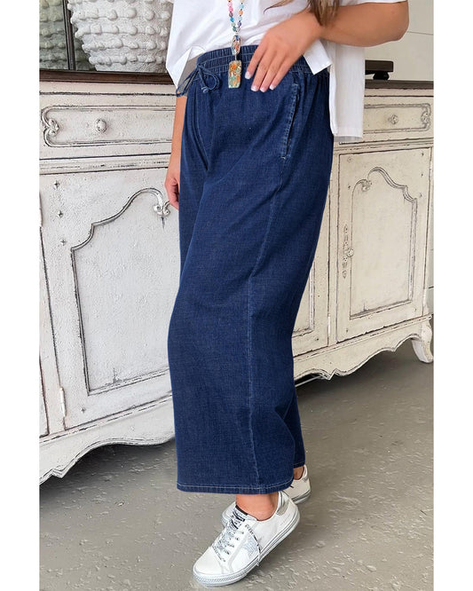 Plus Size Drawstring High Waist Wide Leg Casual Jeans