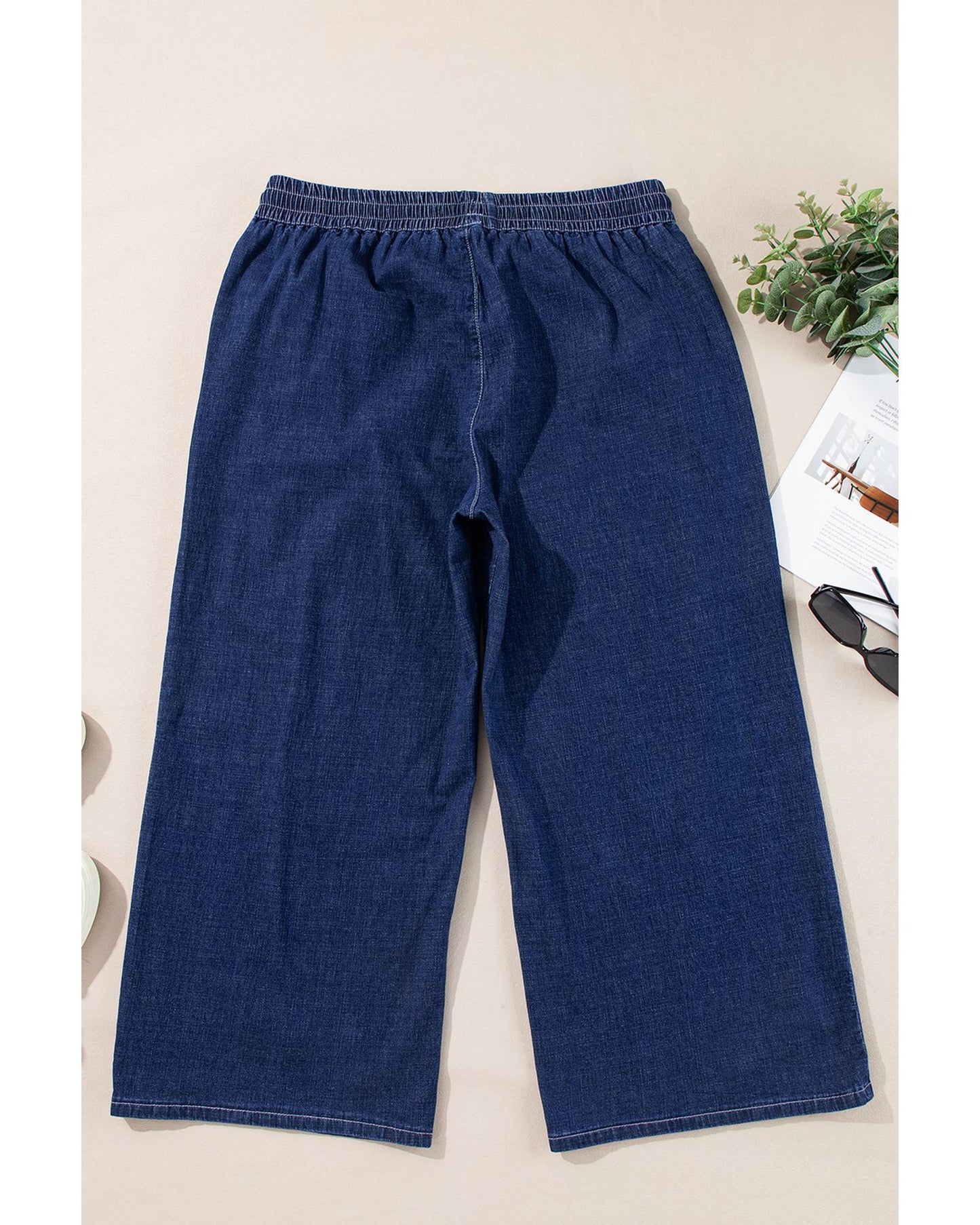 Plus Size Drawstring High Waist Wide Leg Casual Jeans