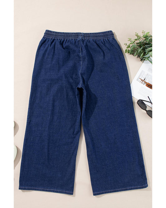 Plus Size Drawstring High Waist Wide Leg Casual Jeans