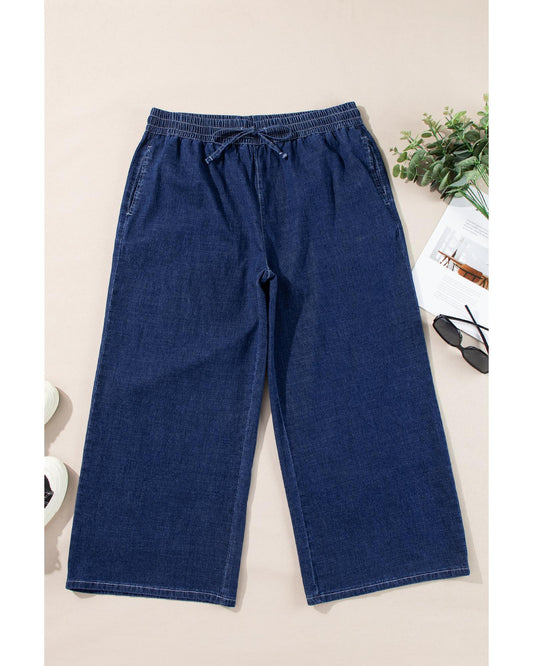 Plus Size Drawstring High Waist Wide Leg Casual Jeans