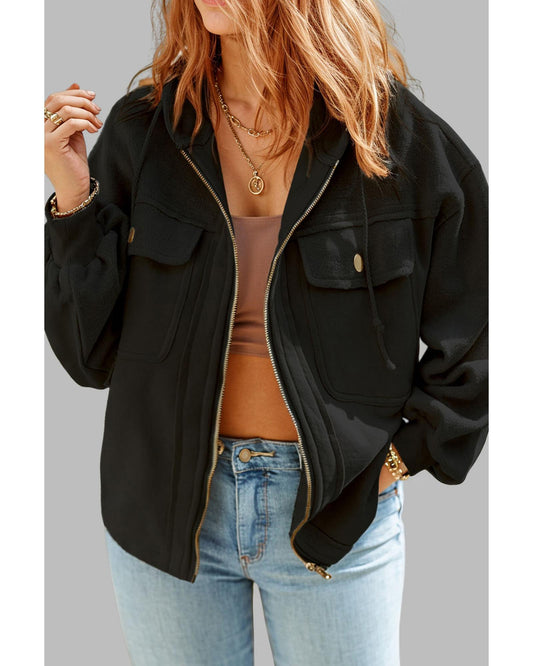 Plus Size Bishop Sleeve Zip Up Hooded Jacket