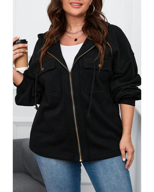 Plus Size Bishop Sleeve Zip Up Hooded Jacket