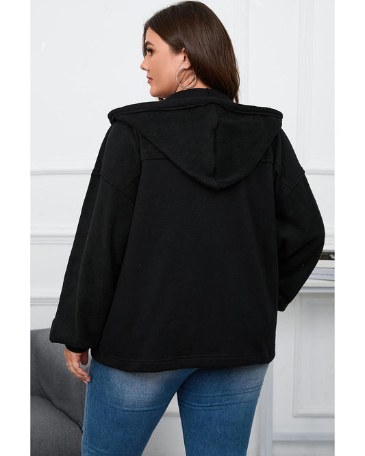 Plus Size Bishop Sleeve Zip Up Hooded Jacket