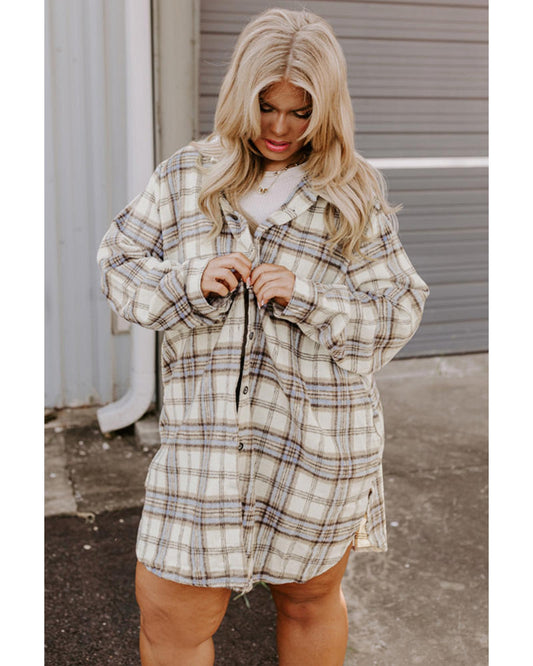 Plus Size White Plaid Print Tunic Shacket