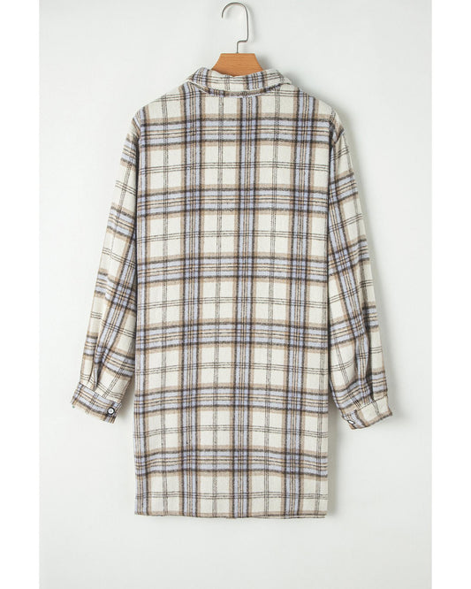 Plus Size White Plaid Print Tunic Shacket