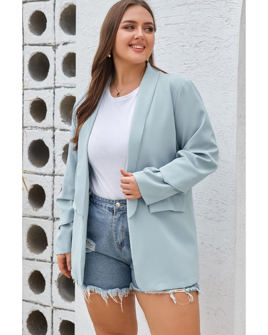 Plus Size Soft Lightweight Pocketed Lapel Blazer